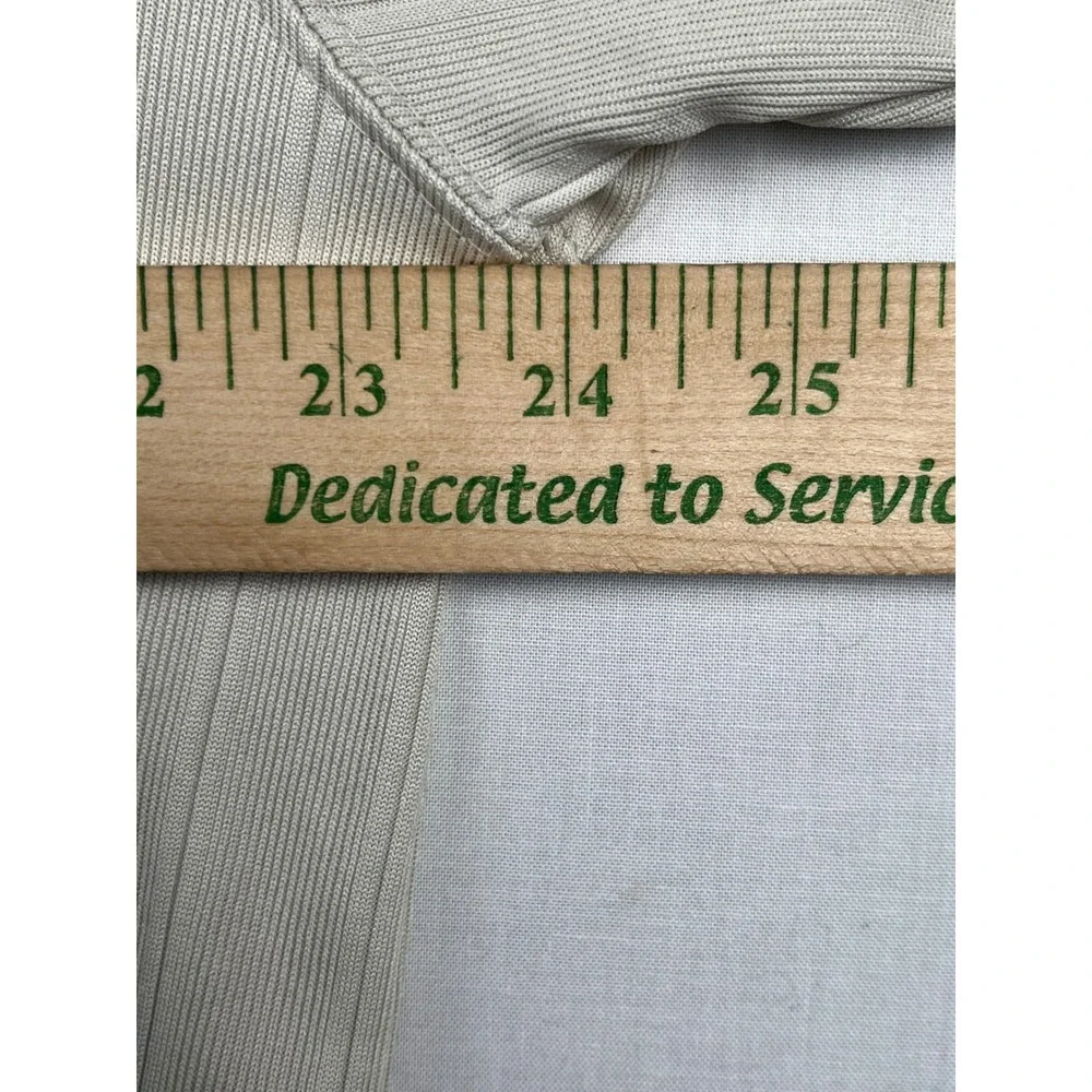 Haggar Polo Shirt Mens Large L 1/4 Zip Short Sleeve Ribbed Vertical Tan Stone